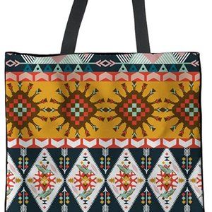 Coloranimal African Print Tribal Ethnic Linen Tote Grocery Bag for Women Ladies